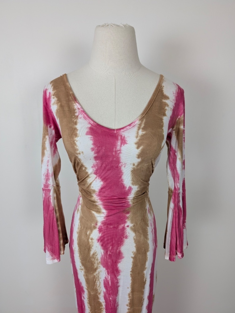 Tie Die Maxi Dress Open Back Size Small Long Sleeve Resort - Picture 13 of 16